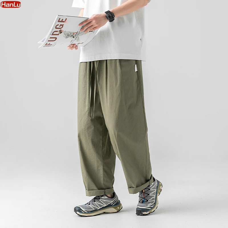 

2023 Spring Summer New Wide Pants For Mens 100% Cotton Oversize Green harem Pants Fashion Pleat Design Baggy Joggers Sweatpants