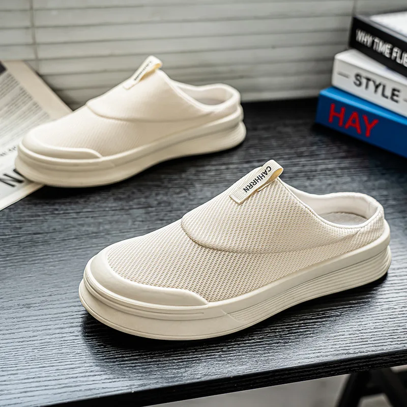 

Designer Light Luxury 2026 Summer High-quality Canvas Breathable Half-tray Men's Bag Head Ultra-light One-pedal Shoes