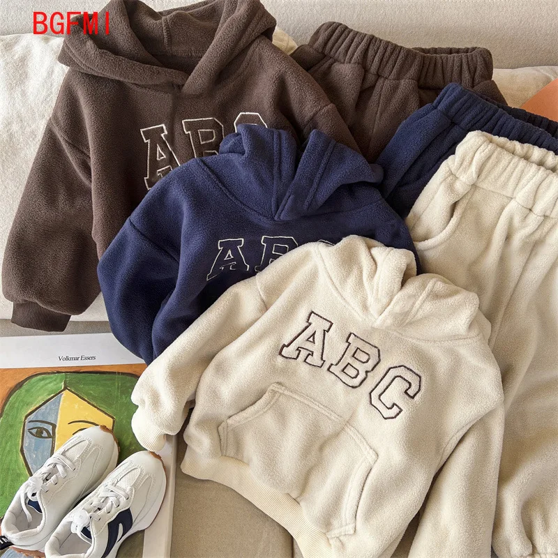 

Children's Suit Boy Autumn Winter Coat Letter Kids Hooded Sweater + Polar Fleece Pants 2pcs Set Boy Girls Casual Athletic Wear