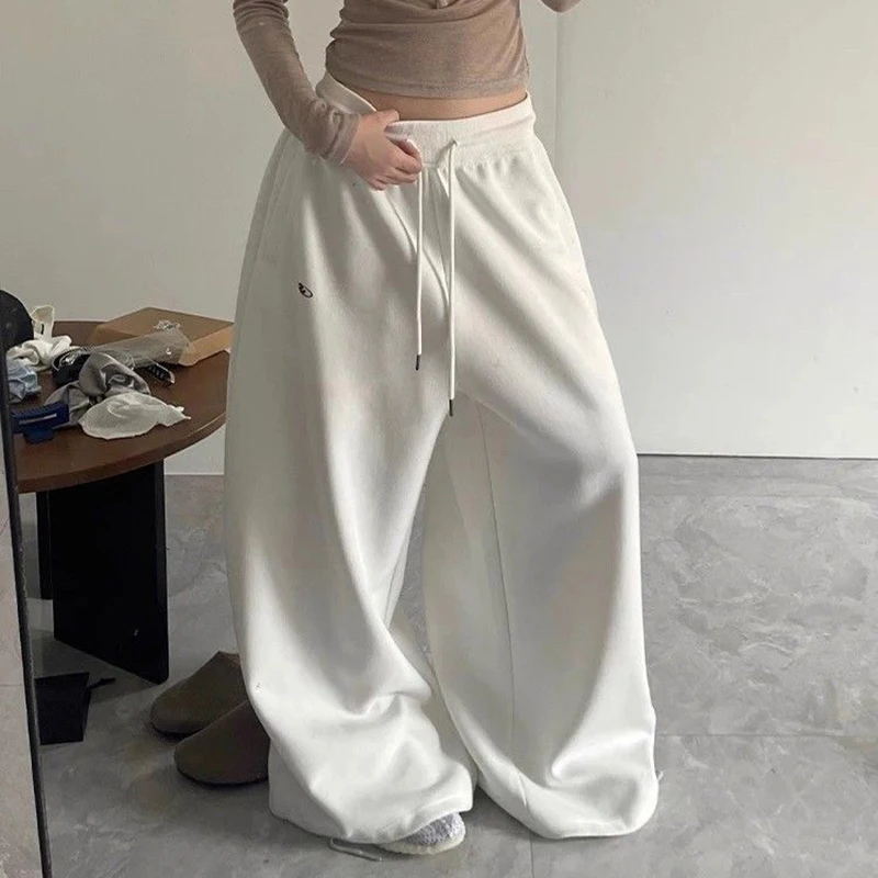 アメリカンレイジージャズスウェットパンツ女性ソリッドカジュアルルーズワイドレッグパンツヒップホップハイウエストストリートダンス原宿Y2Kパンツ