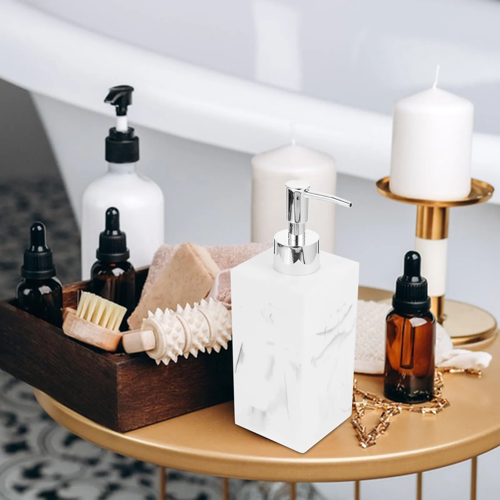 

Refillable Hand Soap Dispenser Marble Pattern ABS Resin Material Leak Proof Portable Shampoo Lotion Bottle for Bathroom Kitchen