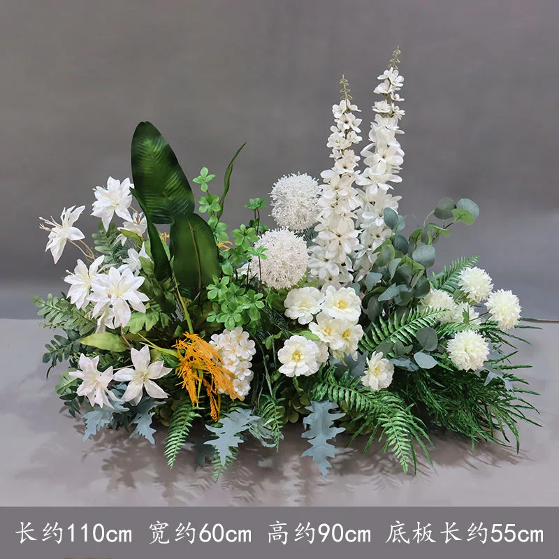 New Mori wedding flower row ground row flower wedding style green flower arrangement green and white road simulation