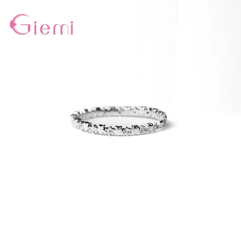 Genuine 925 Sterling Silver Star Cubic Zircon Finger Rings for Women Wedding Band Engagement Statement Jewelry