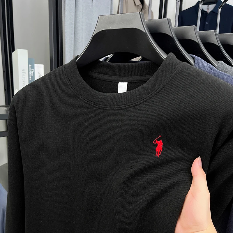 العلامة التجارية الفاخرة طويلة الأكمام تي شيرت الرجال الخريف بول العصرية الرائعة المهر التطريز البلوز فضفاضة عادية جولة الرقبة البلوز #3