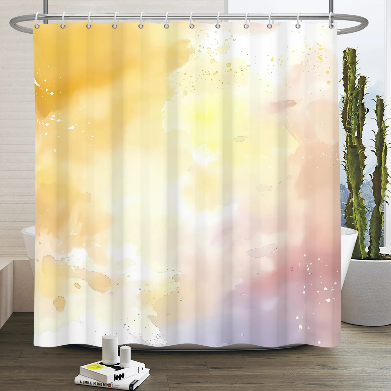 

Watercolor Ombre Theme Bathroom Shower Modern Abstract Art Design Curtain Bathtub Bathroom Waterproof Fabric Curtain With Hooks