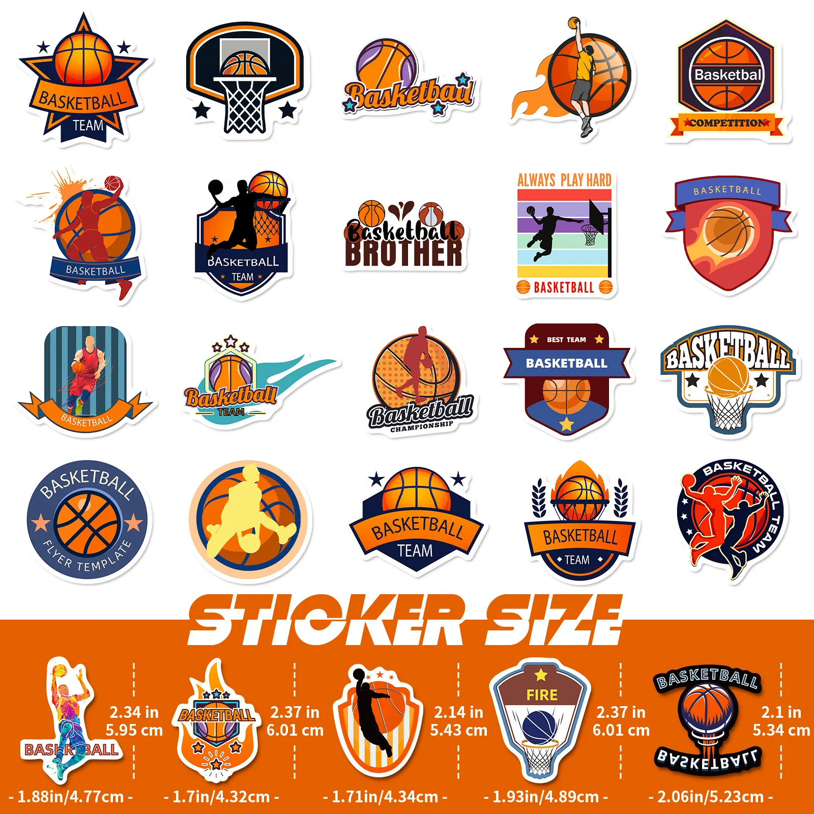 10/25/50pcs Basketball Sports Graffiti Stickers for DIY Skateboard Car Helmet Suitcase Water Bottle Phone Laptop Guitar