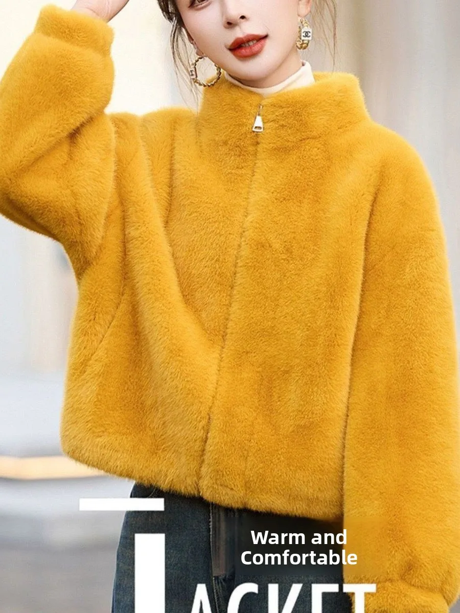 

Thickened Short Winter New Style Fur Coat Large Lapel Loose Knee-Padded Health Ring Environmentally Friendly Animal Hair