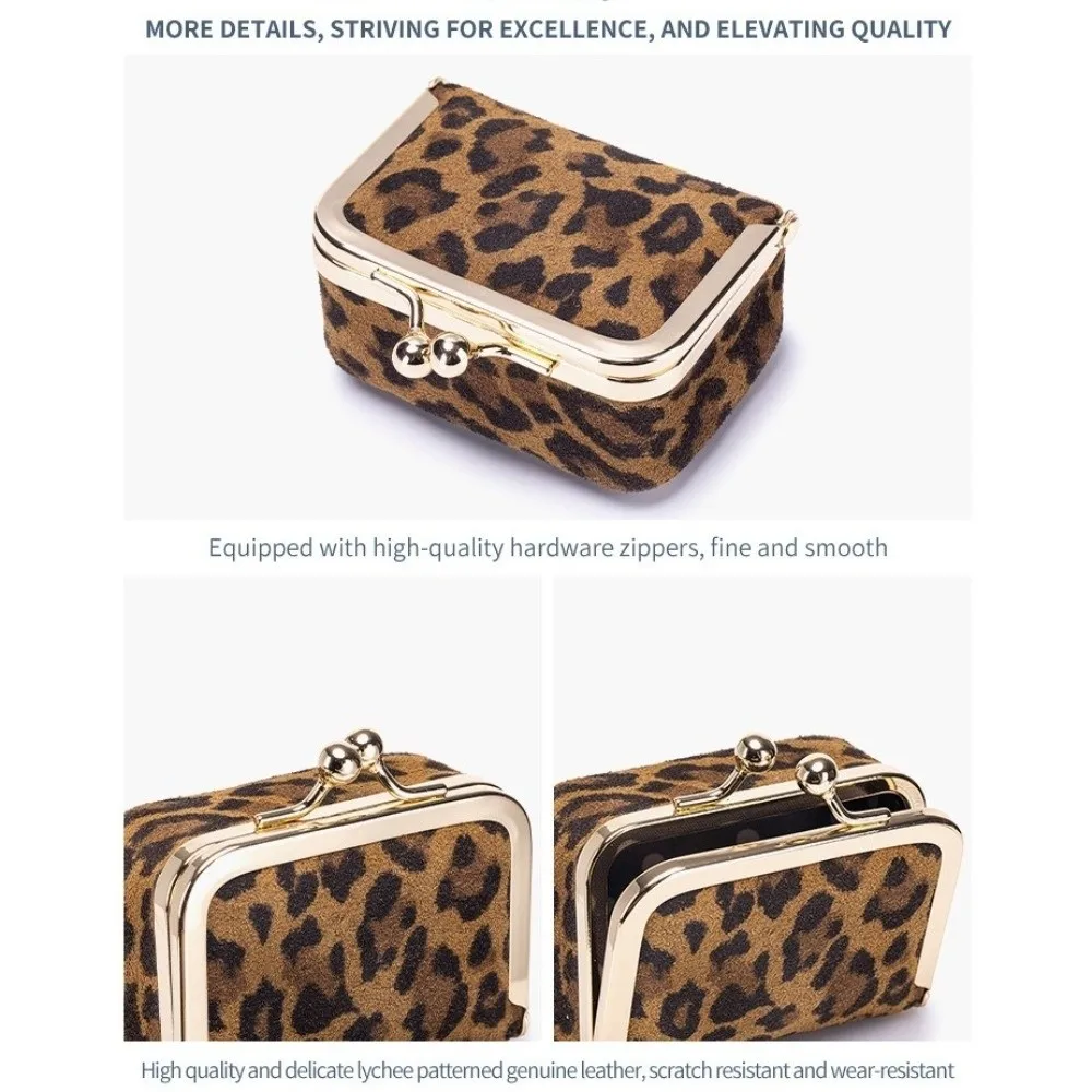 New Leopard Print Kiss Lock Coin Purse Leather Solid Color Jewelry Storage Bag Jewelry Box Mini Mini Coin Wallet Women
