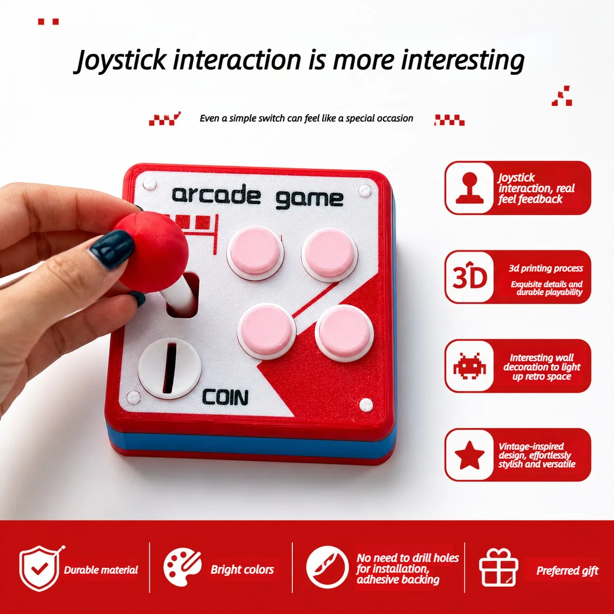 Novedosa Cubierta de Interruptor de Luz con Diseño de Joystick Retro Arcade, Impresa en 3D, Decoración de Pared sin Perf