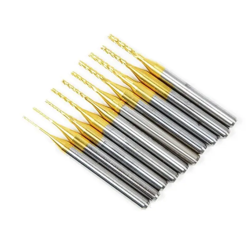 

AA05 10 Pieces Titanium Coated Engraving Milling Cutter 1/8'' Shank Micro End Mill Engraving Bits PCB Milling Cutter