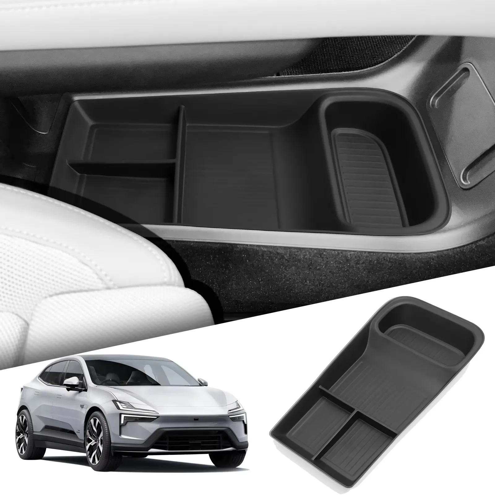 DING ING BO for Polestar 4 2023 2024 Car Central Storage Box Center Console Lower Layer Tray Organizer Accessories Tidying BLACK