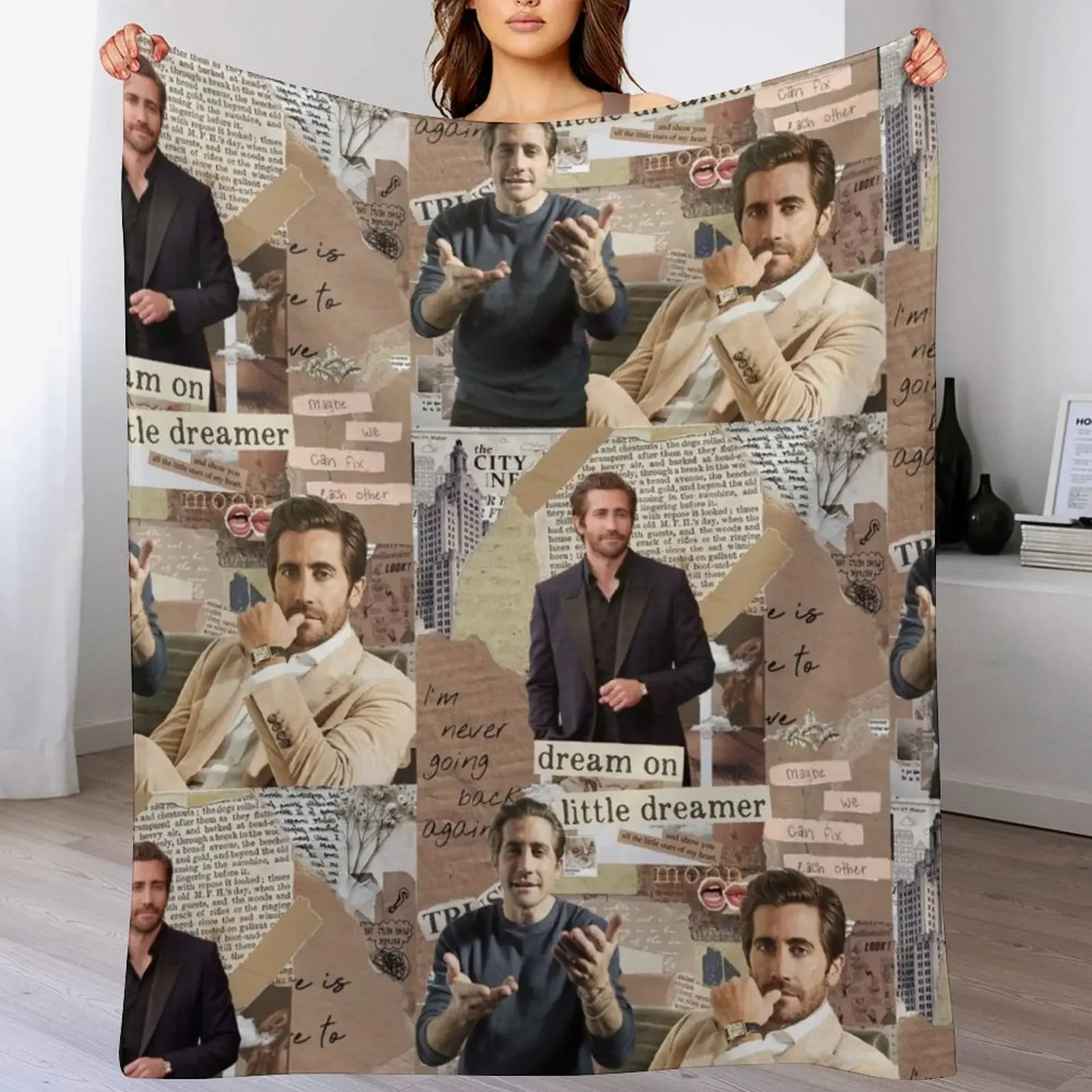 

Jake Gyllenhaal photo collage Throw Blanket Anti Shedding Soft Fuzzy Blanket for Home