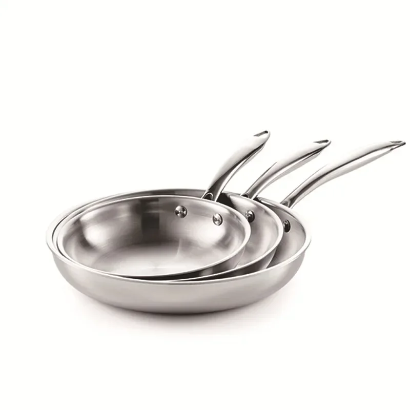 304 Stainless Steel Skillet Uncoated Frying Pan Non Stick Cooking Pot 3-layer Pot Bottom Omelet Pan