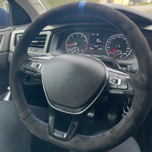 Protector para volante de coche personalizado, antideslizante, de gamuza negra, para Volkswagen VW Golf 7 Mk7 Touran Up New Polo Jetta Passat B8 Tiguan