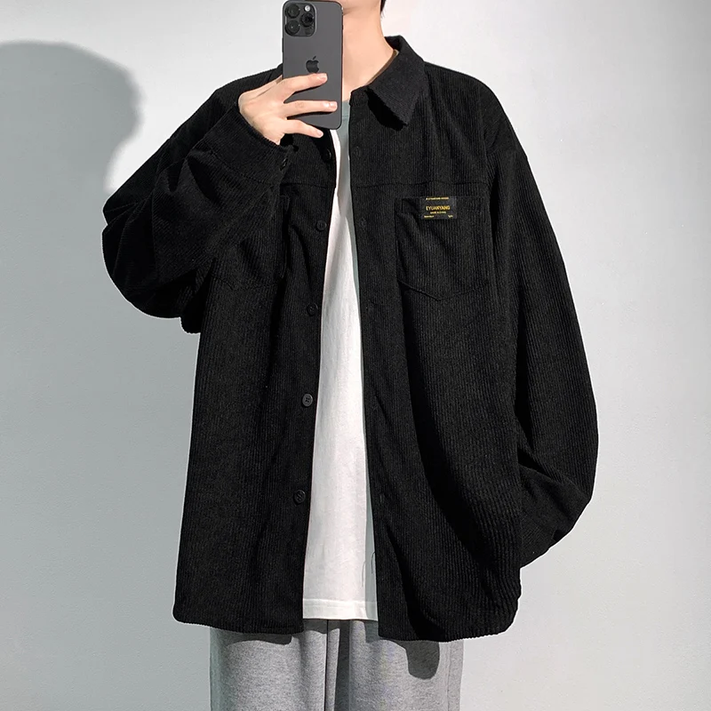 

Вельветовая мужская весенне-осенняя свободная посадка Long Sve irt в американском стиле ретро, элитная молодежная модная верхняя одежда