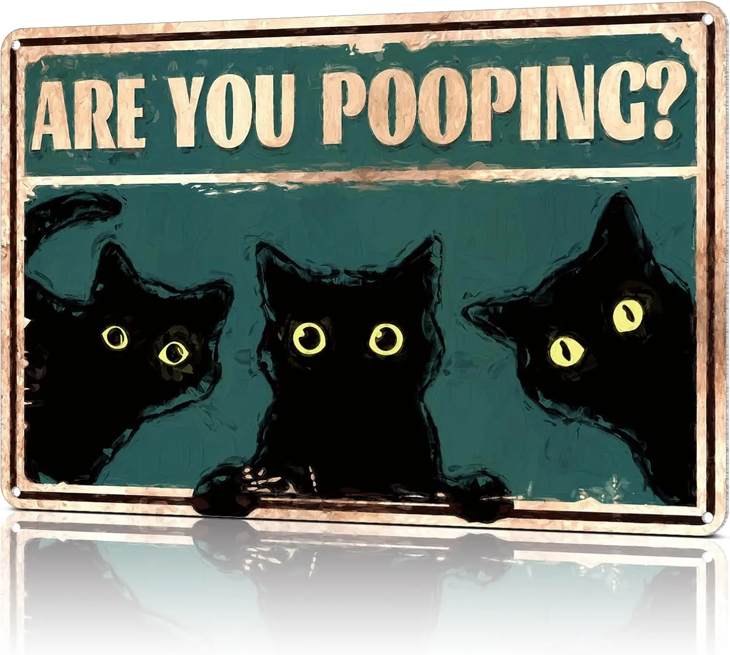 Azppan Funny Bathroom Decor Wall Art Cute Black Cat Metal Tin Sign Are You Pooping Restroom Decoration Vintage Signs Posters Gif