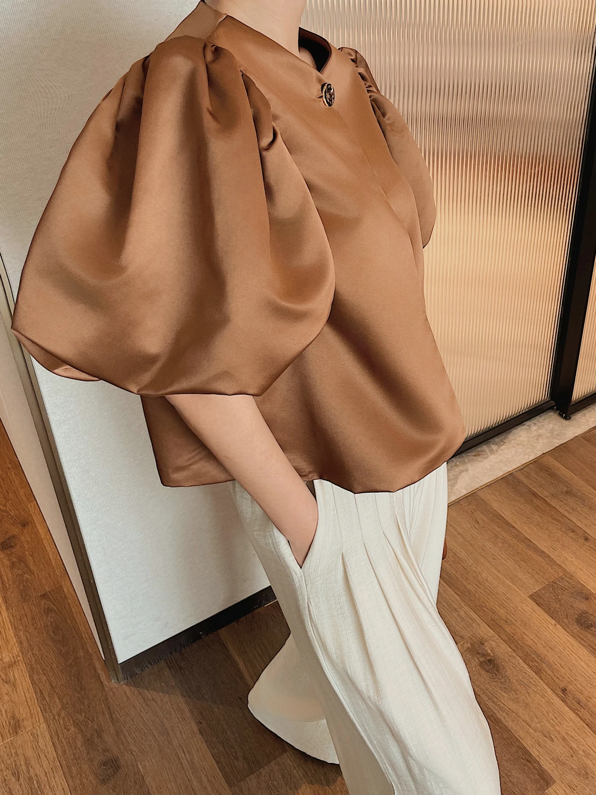 

Puff Short Sleeve Satin Shirt Blouse Tops Y2K Woman Clothing 2025 Spring Summer Stylish Korean Fashion Style Vintage Elegant New