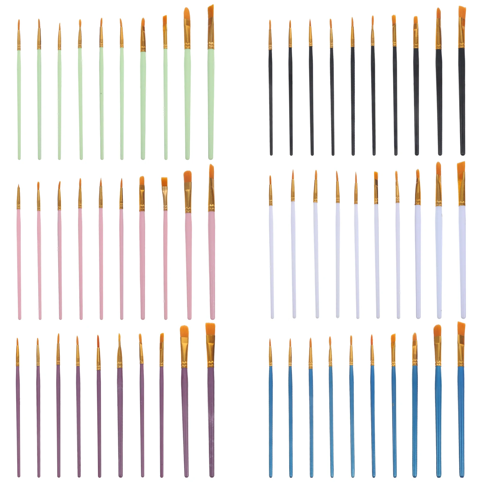 

60 Pcs Flat Brush Set Child Watercolor Paint Brushes Plastic Art Paintbrush Professional