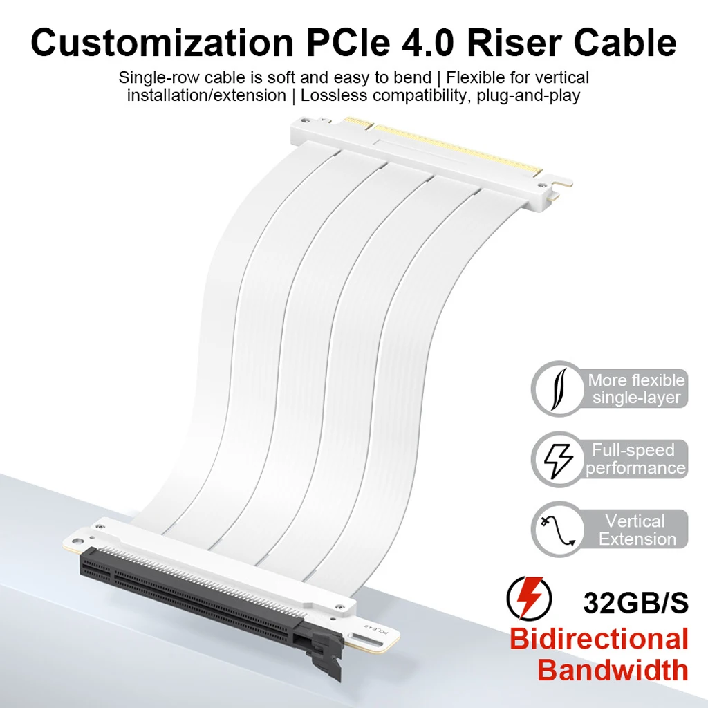 32GB/s 90° 180° PCI‑E 4.0 X16 GPU Riser Cable Extension Cable For For RTX AMD GPU Desktop Vertical Graphics Card Mount Gaming PC