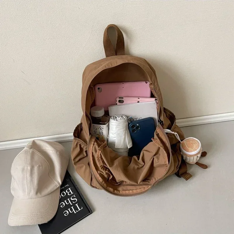 

Casual Backpack Women Large Capacity Fashion Junior High School Student Pleat Schoolbag Cloth Bag Korean Travel Backpack