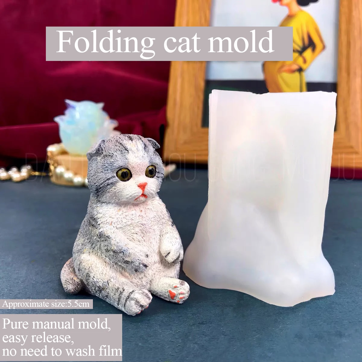 Cute Folding Cat Silicone Mold, Drop Glue, Aromatherapy Plaster, Handmade, DIY