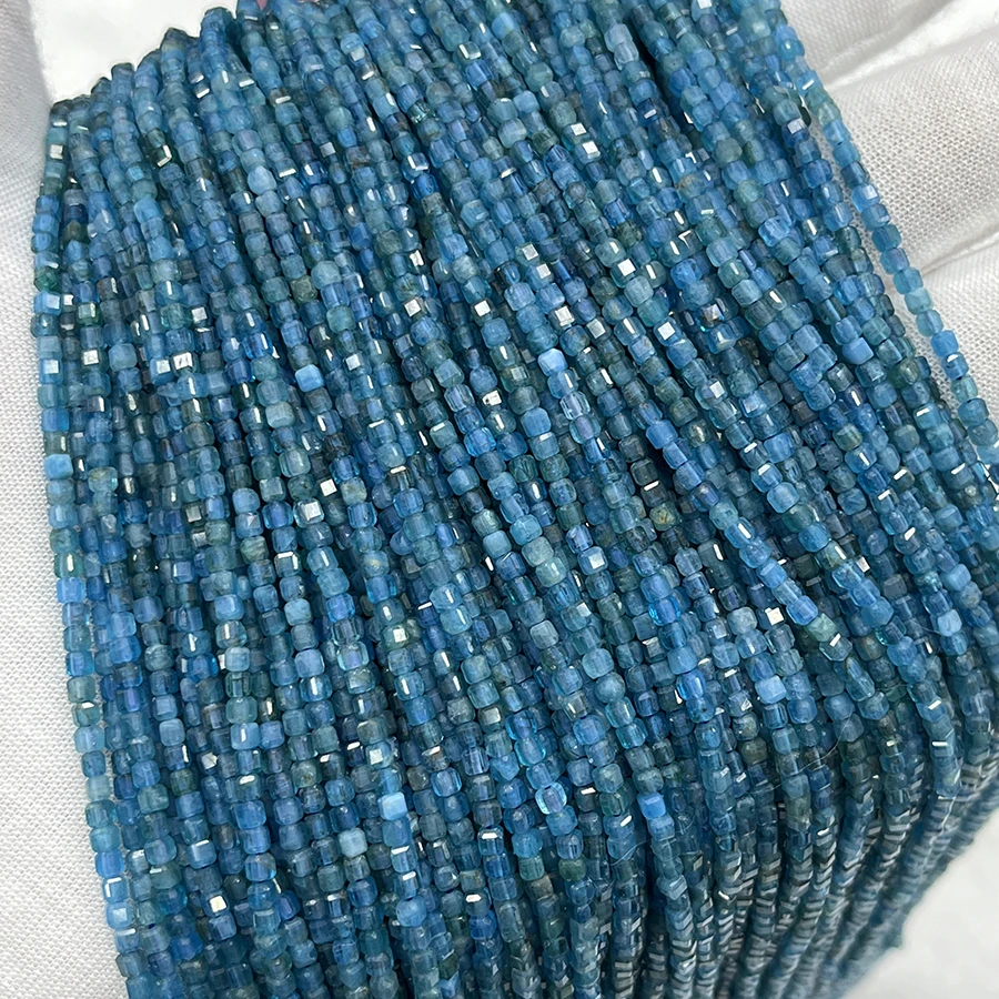 Natural Crystal Blue Apatite Handmade Faceted Cube Loose Beads For DIY Jewelry Making Bracelet Necklace 15” 2.5mm