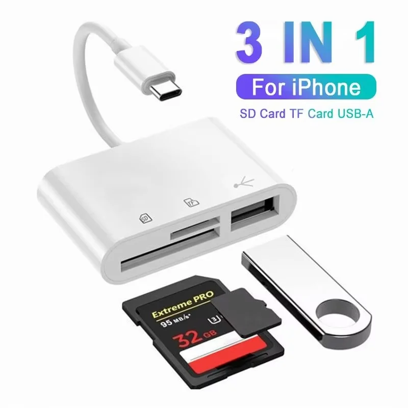 3 In 1 Type C to USB A Adapter TF Micro SD USB 2.0 Card Reader USB-C Memory Card Adapter For Macbook Huawei Tablet Laptop Phone