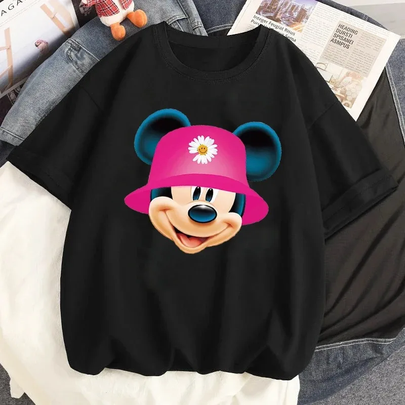 Disney Mickey Minnie Print T-shirt Summer Funny Women O-Neck Tshirts Fashion Short Sleeves T Shirt Female Casual Streetwear Tees