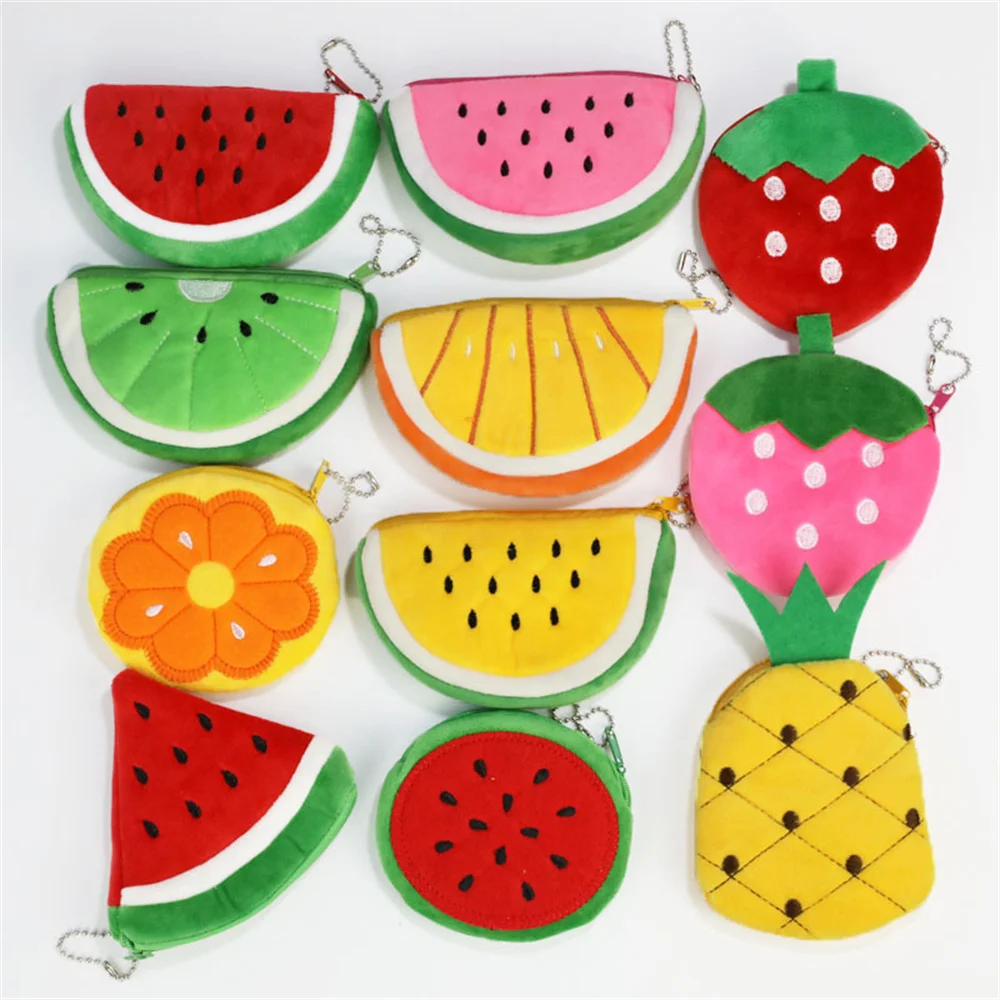 Simulation Fruit Coin Purse Kids Cute Watermelon Coin Bag Lovely Plush Zipper Wallet Key Bag Card Holder Children'S Wallet