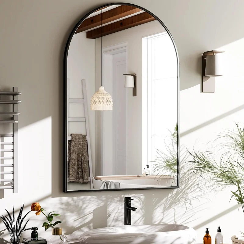 

HARRITPURE 20x30 Arched Bathroom Mirror - Wall Mounted Mirror - Black Arch Mirror - Aluminum Alloy Frame Bathroom Mirror Livin