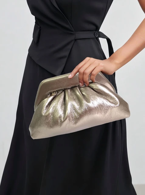 Women's high-end PU solid color handbag, lined with a random color lightweight dinner bag, suitable for dinners, weddings, and p