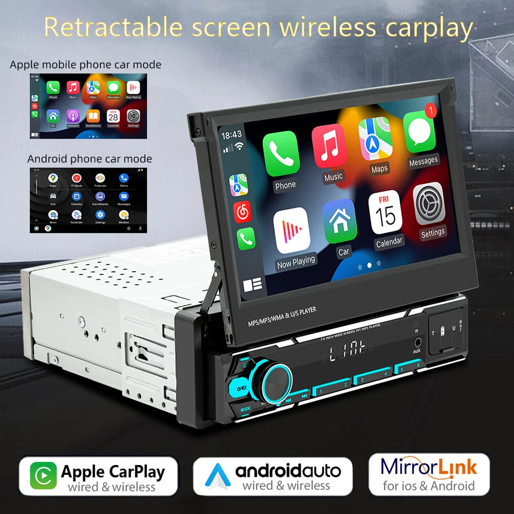 

7" Wireless Carplay Android Auto Car Radio Mirrorlink WiFi Bluetooth Car Radio Automotive Multimedia Rear View Camera MP5 Player