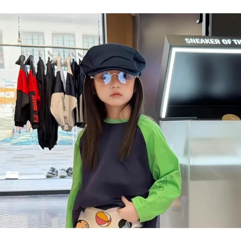 

Girls Top 2026 Spring New Korean Edition Color Blocked Bottom Shirt Casual Fashion Daily Elegance Versatile Wear