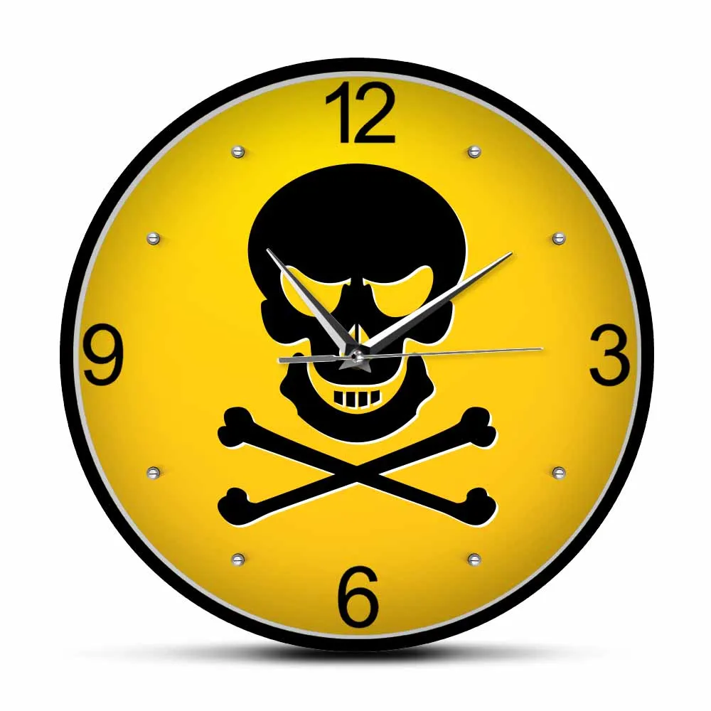 Skull Head Crossbones Poison Sign Decorative Wall Clock For Man Cave Lab Skeleton Gothic Symbol Wall Clock Horror Artwork Watch