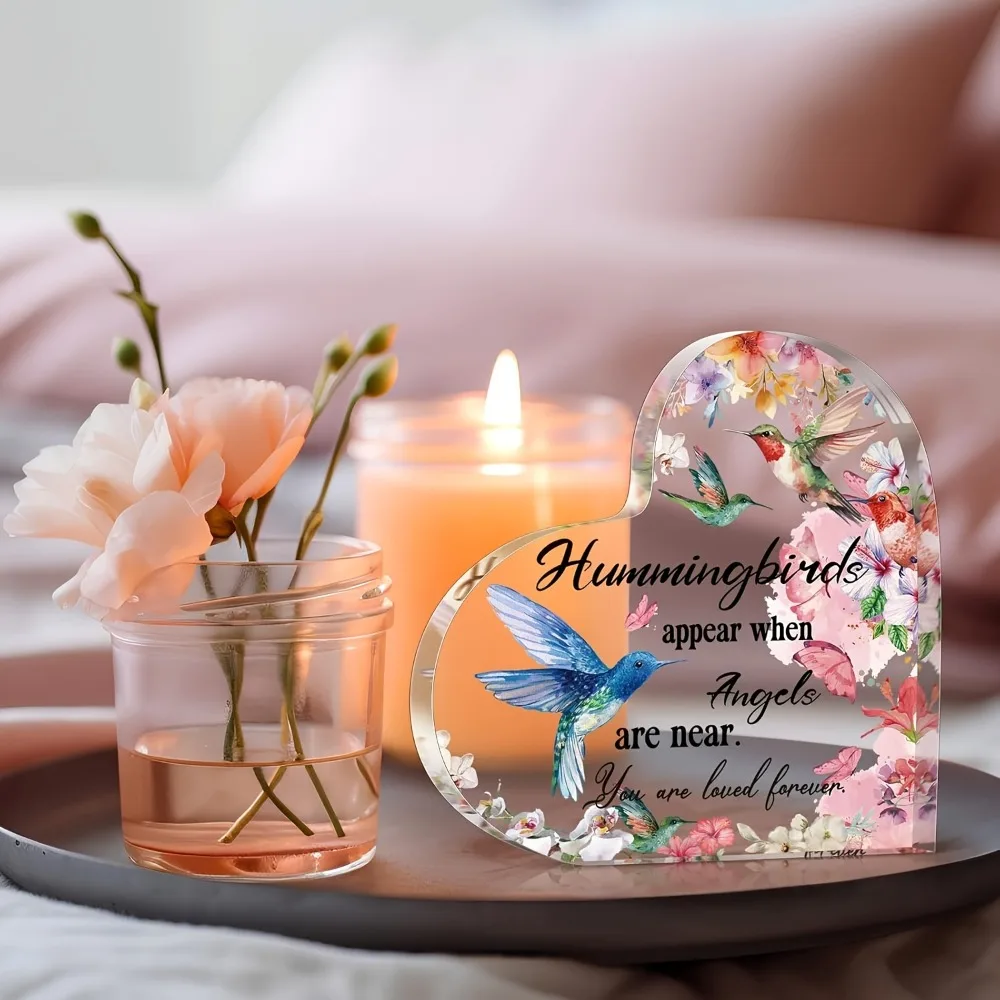 CIFBUY Acrylic Heart Plaque 2D Flat Cardinal Bird Memorial Sympathy Gift Desktop Decor Remembrance Home Ornament