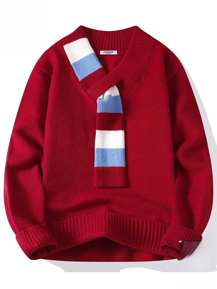 

PaulFrank Monkey Design Knitted Sweater Men's Autumn New Loose Warm Casual Long Sve V-Ne Thermal Knitwear