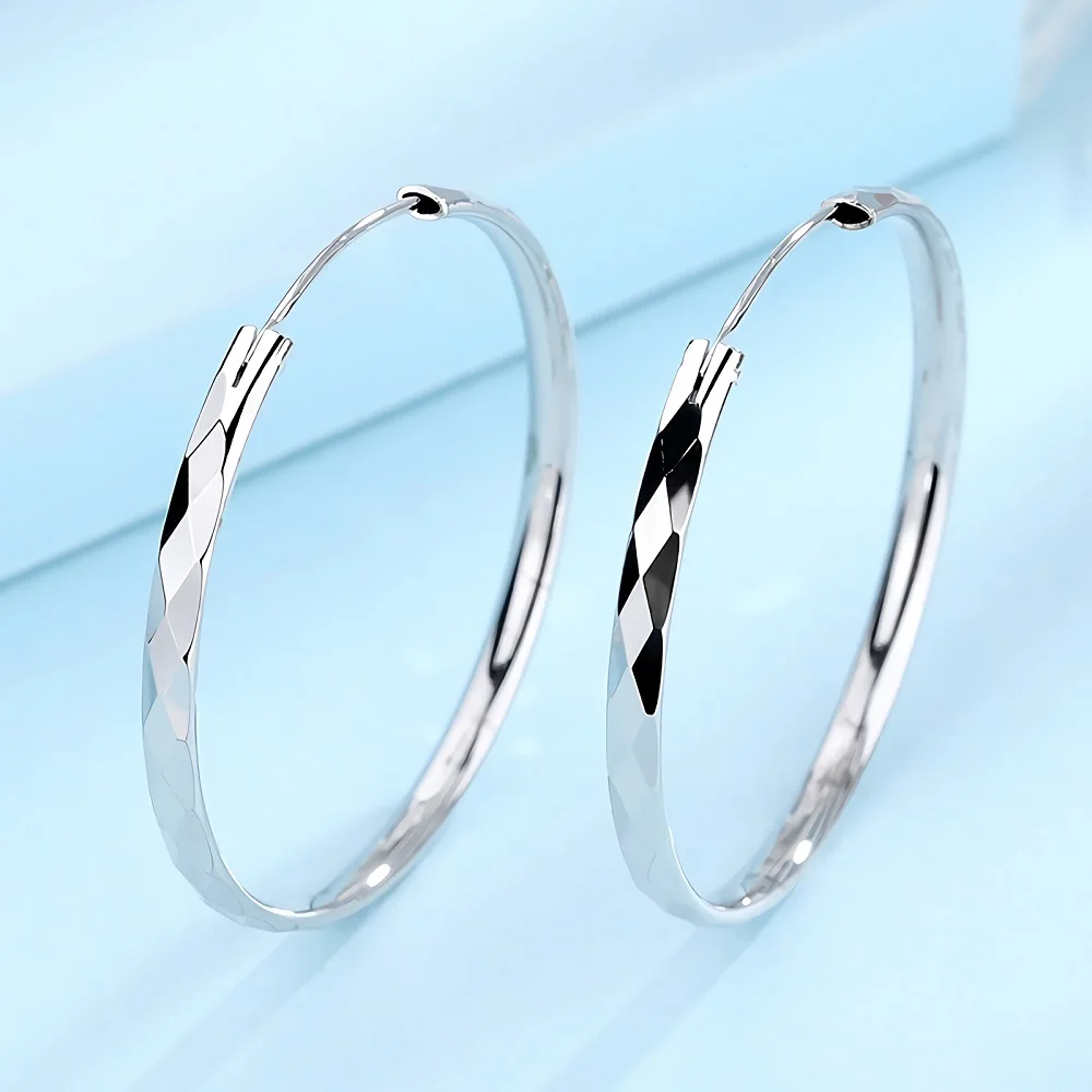 

New 925 Sterling Silver original designer 5CM large circle hoop earrings for women Fashion party wedding Jewelry Christmas gifts