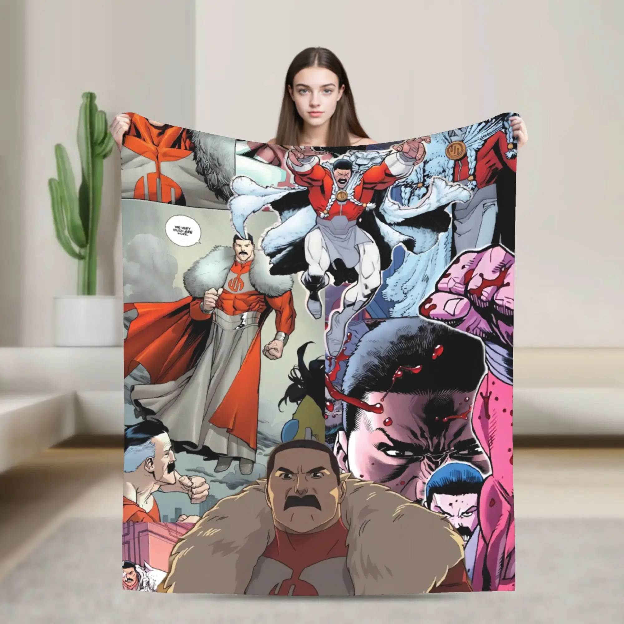 Invincible Omni-Man Fight Print Blanket  Travel Flannel Throw Blanket For Couch Chair Warm Soft Design Quality Bedspread Gift