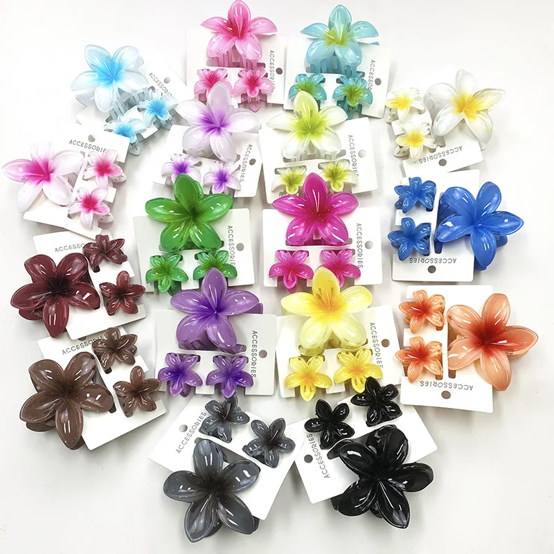 3Pcs/Set Sweet Flower Colroful Gradient Hair Claws Ponytail Cip Clamp Barrettes Hairpins For Women Girl Beach Hair Accessories