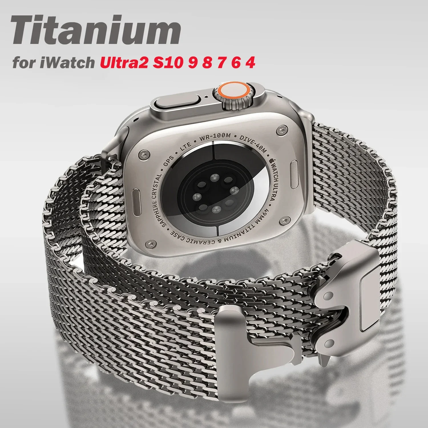 Titanium Band for Apple Watch Ultra 2 49mm Series 10 9 8 7 6 5 Natural Titanium Milanese Loop for IWatch Secure Parachute Buckle