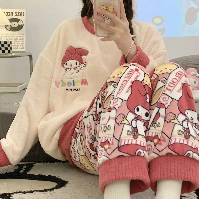 Hello Kitty winter plus velvet warm pajamas Cinnamoroll Roll student long-sleeved flannel home service ladies Kuromi pajamas