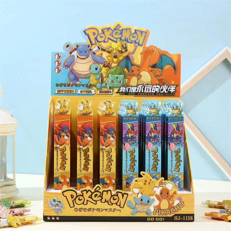 

24pcs/lot Kawaii Pokemon Press Gel Pen Cute Pikachu 0.5mm Black Ink Signature Pens Promotional Gift Office School Supplies