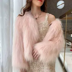 Fox Fur Jacket Fluffy Jacket Warm Luxury Designer Women Clothing Short Faux Fur Coat Long Sleeve Korean Chic Coat Party Dress