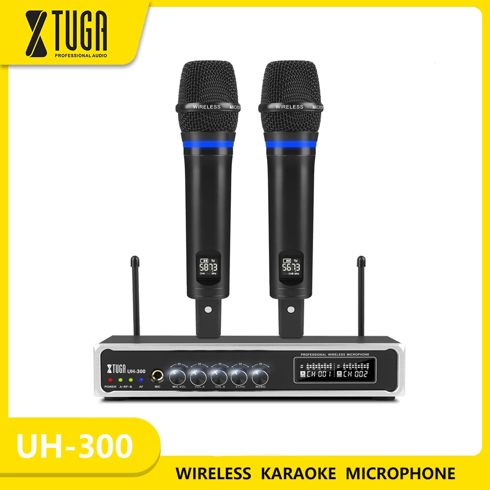 XTUGA UH300 UHF Professional Wireless Full Metal Karaoke Mic with ECHO Effect Bluetooth for Karaoke Party Meeting Speech Stage