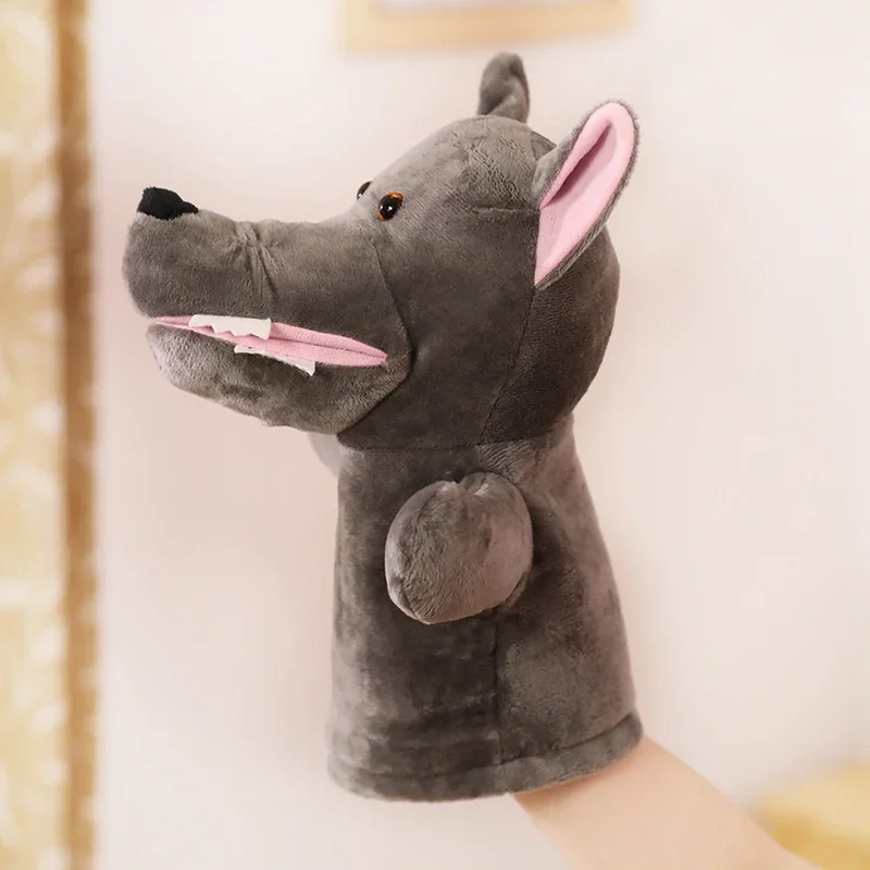 Animal bonito fantoches de mão de pelúcia crianças brinquedo macio grande lobo cinza forma fingir jogando bonecas presente para crianças presente