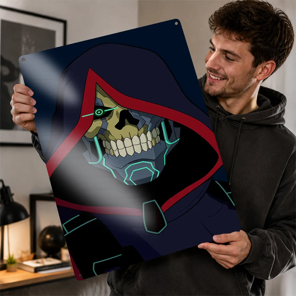 Masters Of The Universe Skull Printed Poster Cyberpunk Wall Art For Media Room Personalized Aluminum Metal Sign Cinema Fan Gift