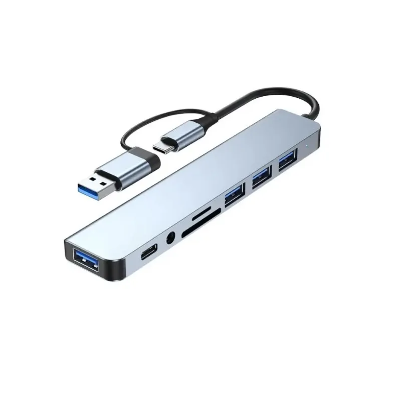 8 In 2 USB C Hub Expander Multiport Adapter Type C Splitter Dock USB 3 Port For Xiaomi Phone Tablet Fast Data Transfer Charging