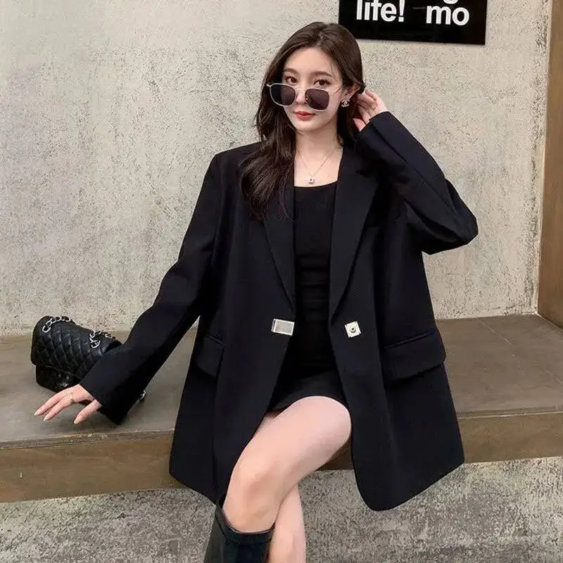 

Lucyever черный свободный пиджак для женщин корейская мода уличная одежда пиджаки с длинными рукавами женские весенне-осенний повседневный костюм пальто
