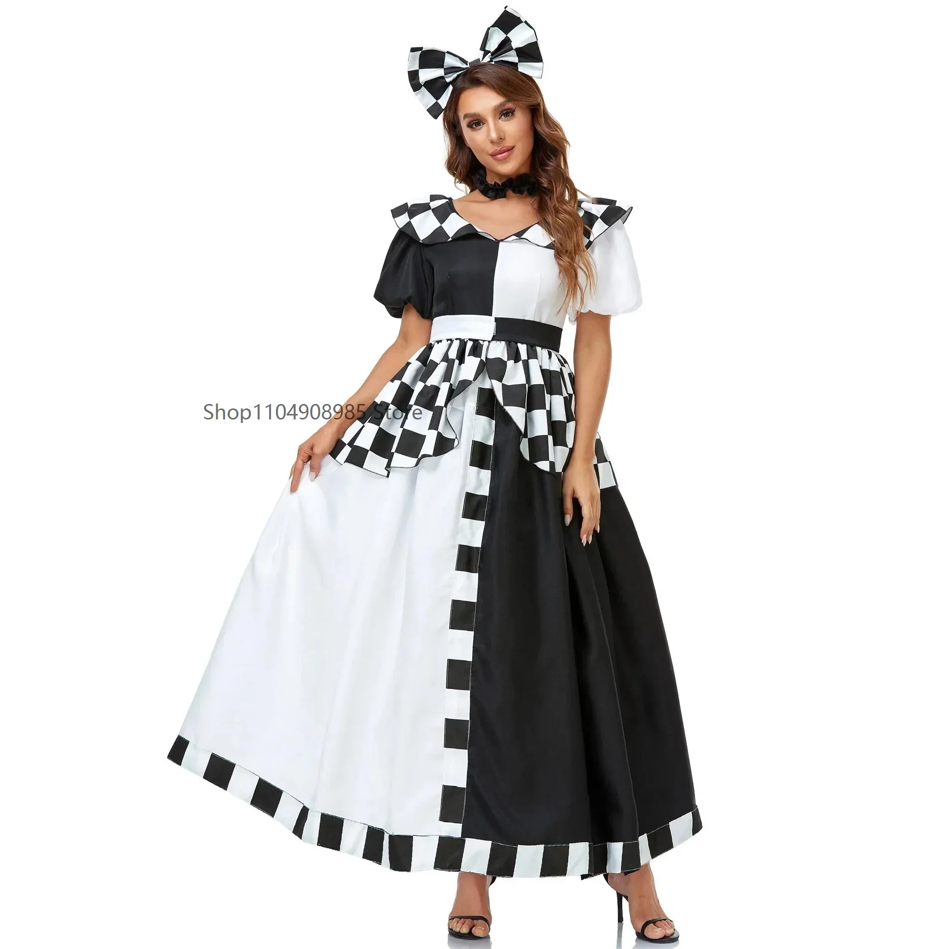 ao1-halloween-clown-costume-black-and-white-checkered-poker-princess-dress-lolita-cosplay-party-carnival-skirt