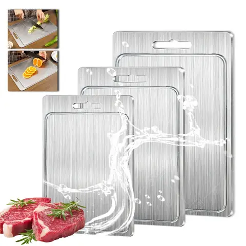 304 스테인리스 스틸 도마, 주스 홈이 있는 양면 식품 등급 두꺼운 도마, 미끄럼 방지 도마